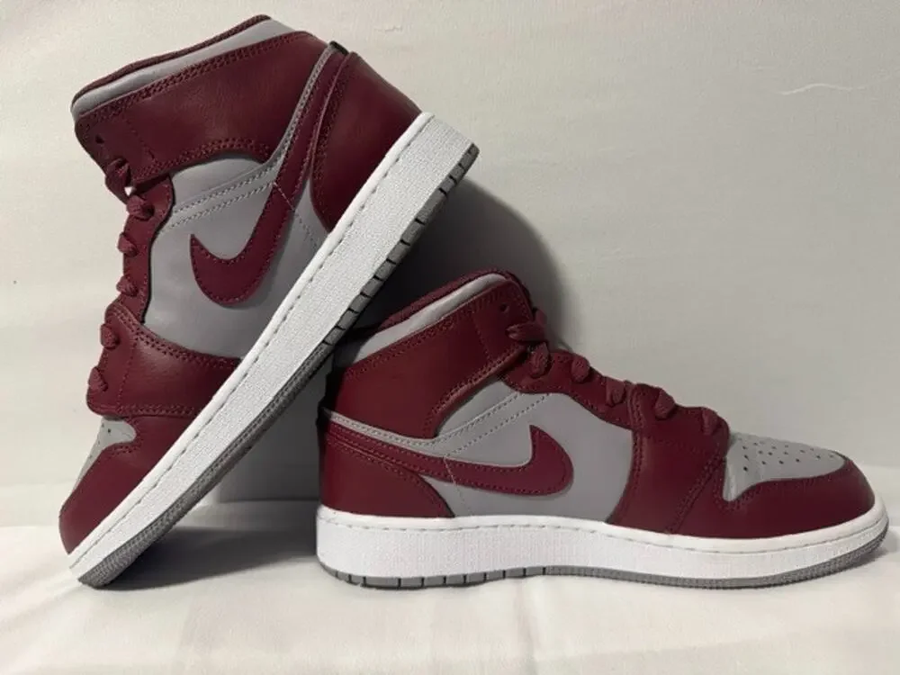 Nike Air Jordan 1 Mid GS Cherrywood Red Grey DQ8423-615 Size 6.5Y - 8 W N368